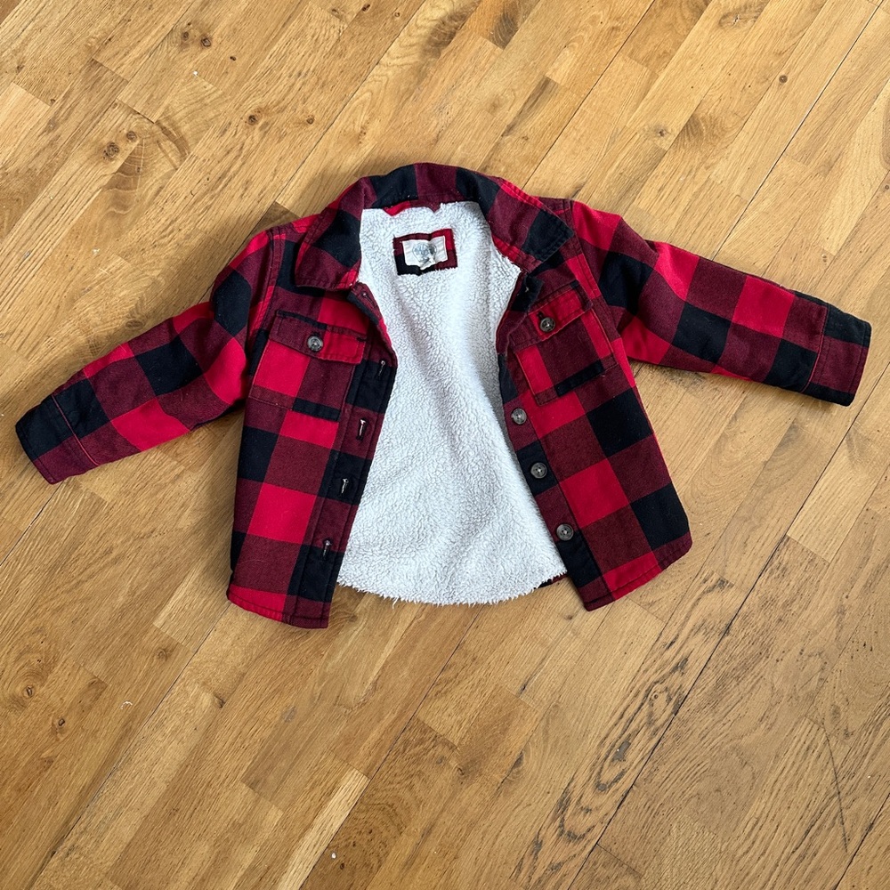 Bass Pro Shop- Red and Black Plaid Jacket with Sherpa Lining